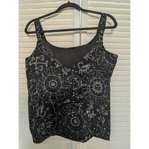 Witchy Goth Whimseygoth Black & White Zodiac Satin V-neck Tank Top M / L